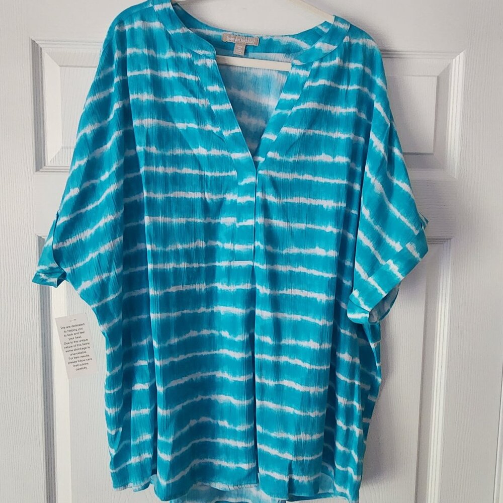 Woman Within Blue Tie Dye Blouse